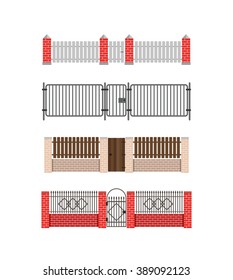 Fence vector illustration. Brick fence and wood fence. Fence around the house vector design. Security fence. Brick wall fence. Fence vector collection. 