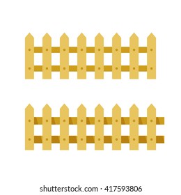 Fence vector illustration isolated on white background, seamless wooden fence, cartoon flat village fence icon design