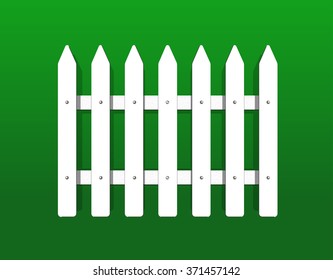 Fence white front garden fencing decorative wooden classic style on a green background.