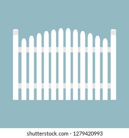 Fence white vector icon protection architecture element wooden plank. Flat farm structure