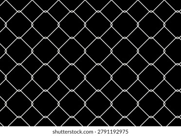 Fence white wire chain link seamless pattern. Prison wire mesh, fishnet texture. Endless grid background. Basketball hoop net. Rhombus lattice. Printable pattern for soccer, football, hockey gate.