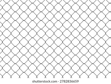 Fence wire chain link seamless pattern, endless grid background. Prison wire black mesh, fishnet texture. Basketball hoop net. Flat rhombus lattice. Simple pattern for soccer, football, hockey gates.