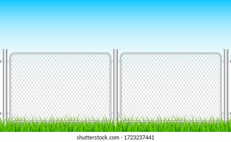 Fence wire metal chain link. Prison barrier, secured property. Vector stock illustration.