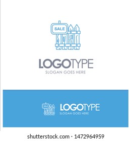 Fence, Wood, Realty, Sale, Garden, House Blue outLine Logo with place for tagline