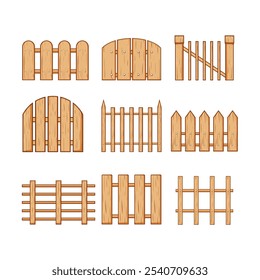 cerca de madeira definir desenho animado. painéis de privacidade, cedro de piquete, trilhos portões cerca de madeira sinal.