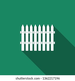 Fence wooden icon isolated with long shadow. Garden fence sign. Flat design. Vector Illustration