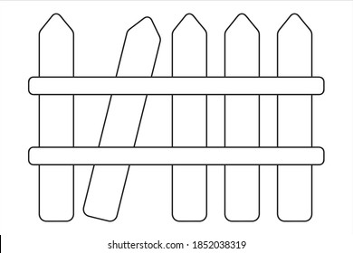 Fence. Wooden fence. Vector illustration. Outline on an isolated white background. Doodle style. Coloring book for children. Sketch. Thief protection. Horizontal border. Is safe. Idea for web design.
