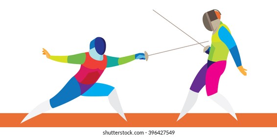 A fencer attacking the opponent on the track