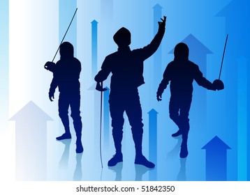 Fencer on Abstract Arrow Background Original Illustration