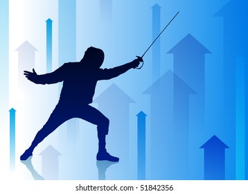 Fencer on Abstract Arrow Background Original Illustration