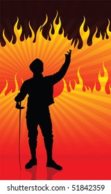 Fencer on Fire Background Original Illustration