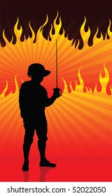 Fencer on Fire Background Original Illustration