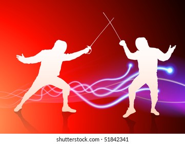 Fencer auf abstraktem hellgrauem Hintergrund - Originalillustration