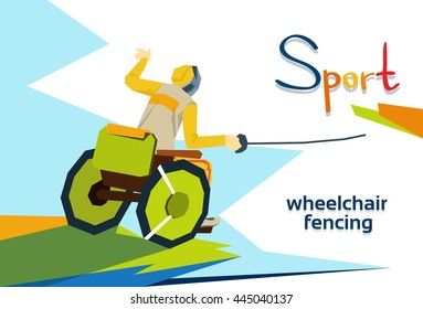 Fencer On Wheel Chair Disabled Athlete Fencing Sport Competition Flat Vector Illustration