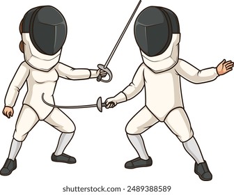 Fencer scoring poing against opponent vector illustration