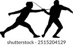 Fencer silhouette illustration. People pose full body while fencing.