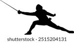 Fencer silhouette illustration. People pose full body while fencing.