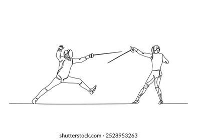 Fencer sport continuous one line drawing. Fencing Player duel single line art illustration. Editable vector.