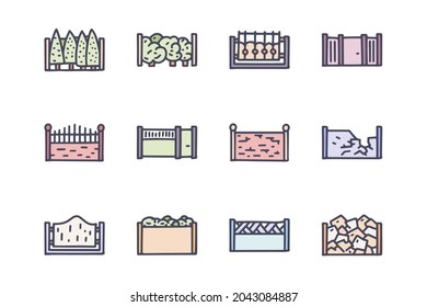 Fences color vector doodle simple icon set
