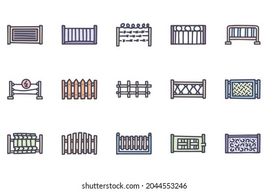 Fences color vector doodle simple icon set