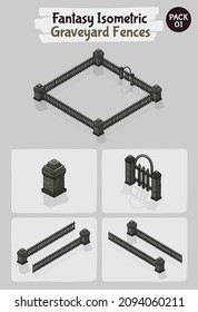 Fences Fantasy game assets - Isometric Vector Illustration