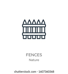 Fences icon. Thin linear fences outline icon isolated on white background from nature collection. Line vector sign, symbol for web and mobile