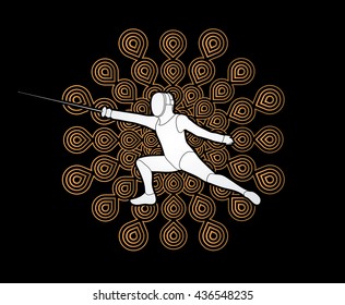 Fencing action designed on fireworks background graphic vector.