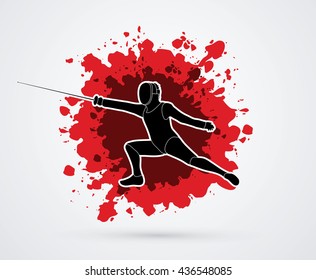 Fencing action designed on grunge blood background graphic vector.