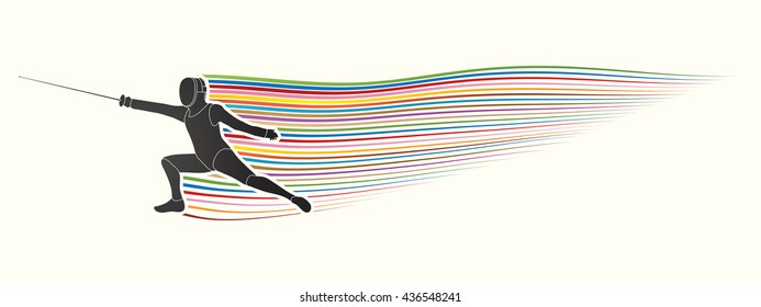 Fencing action designed on line movement graphic vector.