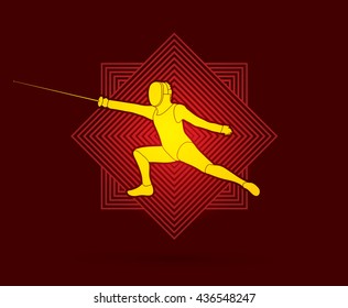 Fencing action designed on line square background graphic vector.