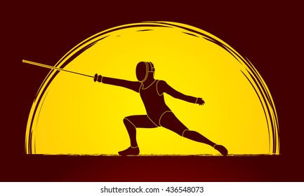 Acción de esgrima diseñada en Vector gráfico de fondo a la luz de la luna.