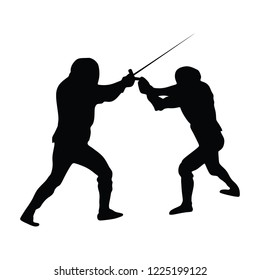 Fencing active young men sword fighting sport silhouettes vector abstract background illustration