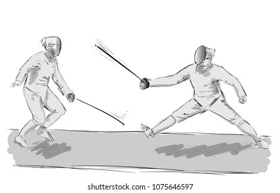 fencing athletes sketch