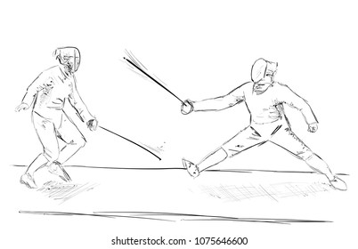 fencing athletes sketch