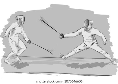 fencing athletes sketch