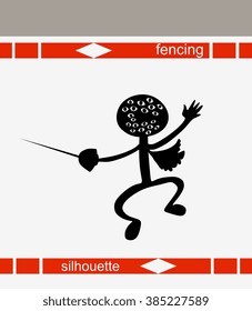 Fencing boy silhouette. Vector illustration. 