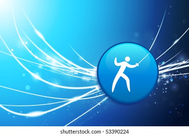 Fencing Button on Blue Abstract Light Background Original Illustration