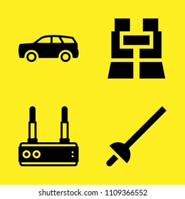 fencing, car, binoculars and router vector icon set. Sample icons set for web and graphic design
