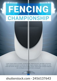 Fencing championship sport tournament advertising poster design template vector illustration. Epee sword fighting event athletic professional combat fencer swordsman battle competition promo banner