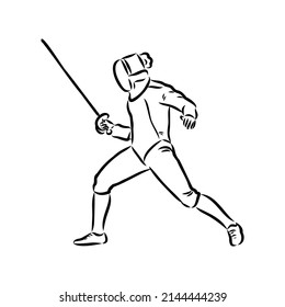 Fencing Competition Brush Sketch Drawing Fencing Vector