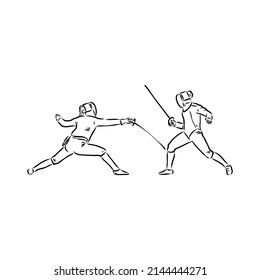 Fencing Competition Brush Sketch Drawing Fencing Vector