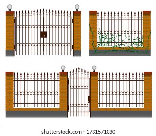 Fencing, entrance with an iron fence, wrought iron gates and a gate. Design for the yard and cottage private houses.