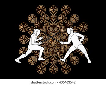 Fencing Fighter designed on fireworks background graphic vector