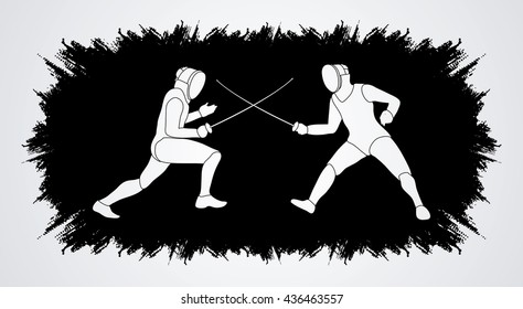 Fencing Fighter. designed on grunge frame background graphic vector