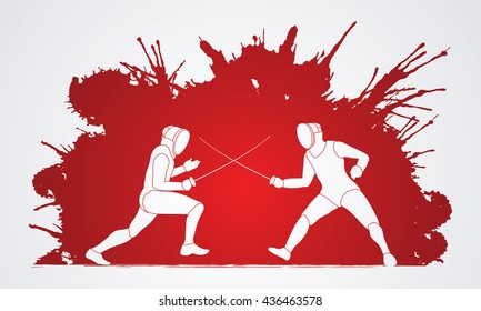 Fencing Fighter designed on splash blood background graphic vector