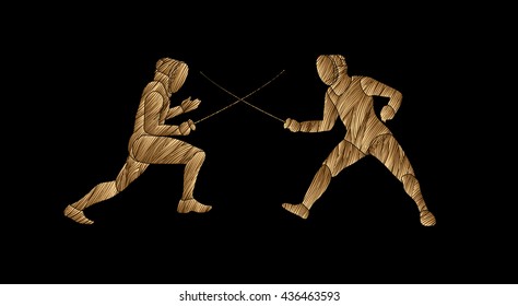 Fencing Fighter designed using golden grunge brush graphic vector