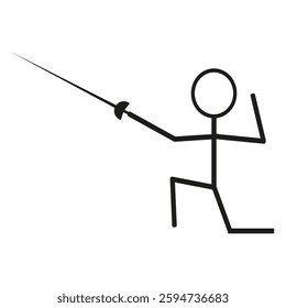 Fencing figure icon. Black silhouette with sword. Sports activity vector. Minimalist athlete illustration. EPS 10.