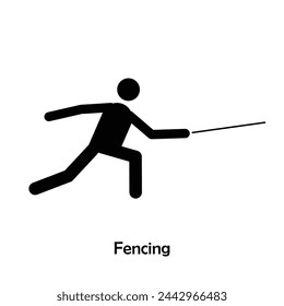 Fencing flat black icon vector isolated on white background. Olympic Sports