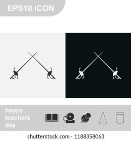 Fencing flat black and white vector icon. Rapier illustration.