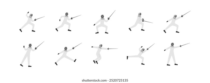 Fencing flat illustration set. Include of fencing, sport, competition, game, and combat. Vector illustration isolated